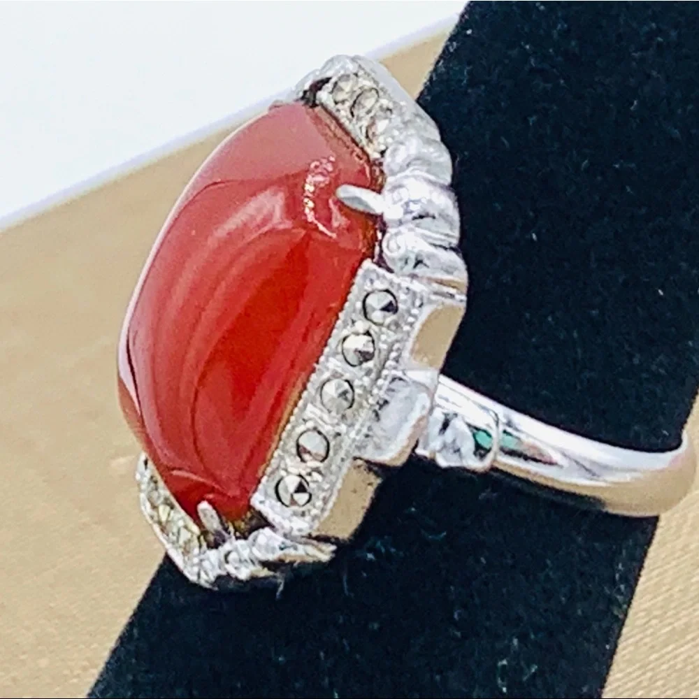 Red orange vintage costume ring NOS adjustable